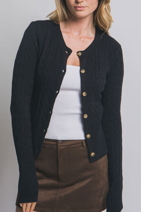 Downtown Girl Cable Knit Button-Front Cardigan Sweater