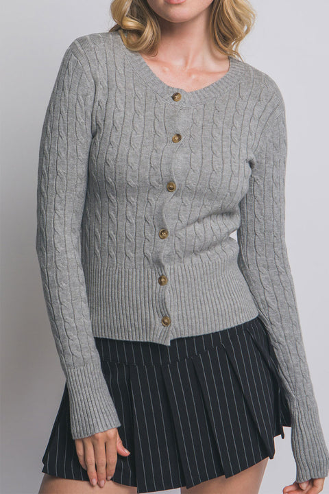 Downtown Girl Cable Knit Button-Front Cardigan Sweater