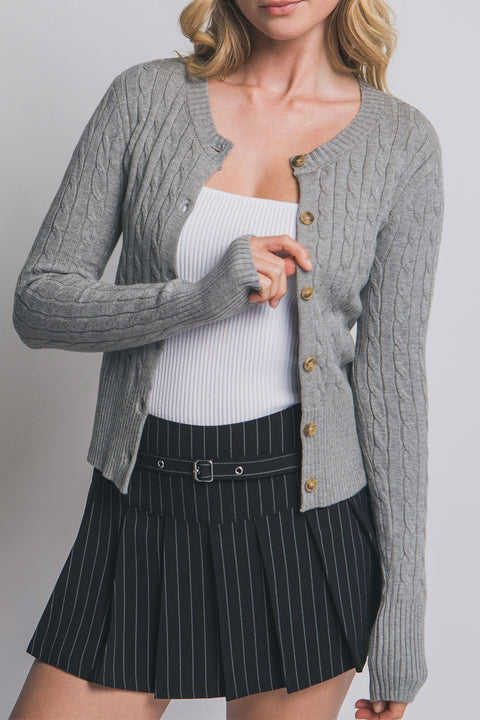 Downtown Girl Cable Knit Button-Front Cardigan Sweater