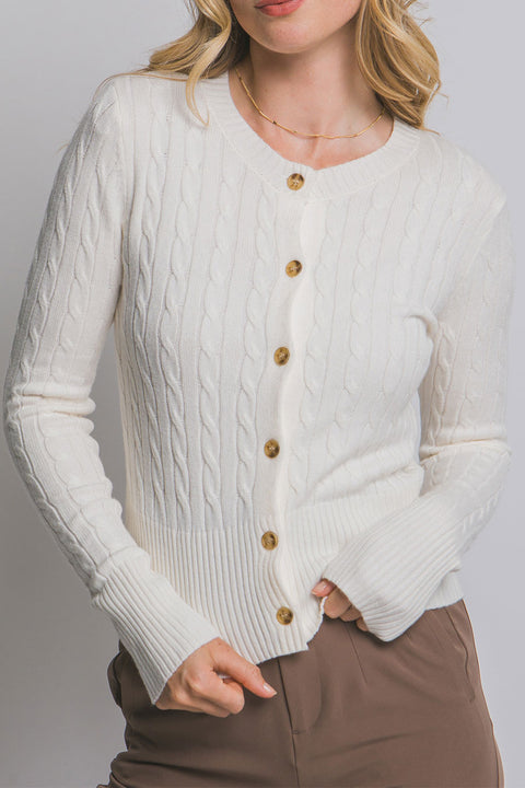 Downtown Girl Cable Knit Button-Front Cardigan Sweater