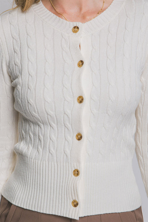 Downtown Girl Cable Knit Button-Front Cardigan Sweater