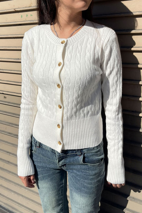 Downtown Girl Cable Knit Button-Front Cardigan Sweater