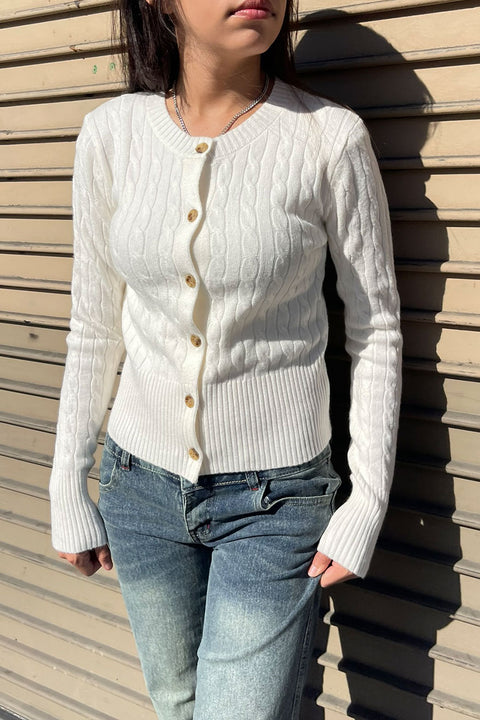 Downtown Girl Cable Knit Button-Front Cardigan Sweater