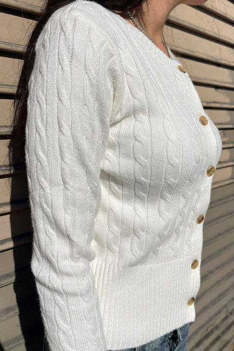 Downtown Girl Cable Knit Button-Front Cardigan Sweater