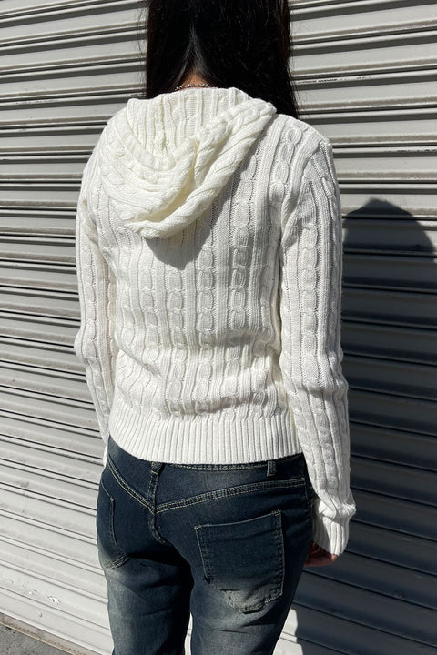 Downtown Girl Cable Knit Full Zip Cardigan Hoodie Sweater