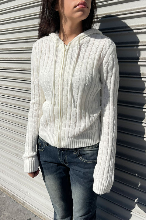 Downtown Girl Cable Knit Full Zip Cardigan Hoodie Sweater
