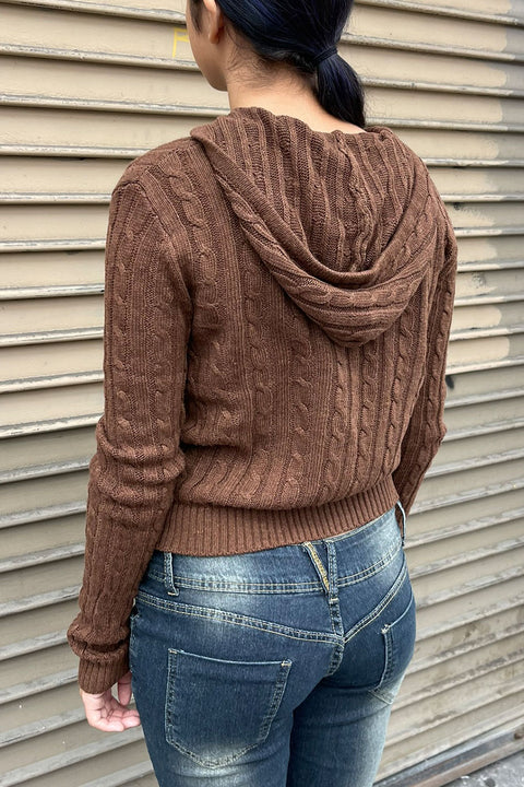 Downtown Girl Cable Knit Full Zip Cardigan Hoodie Sweater