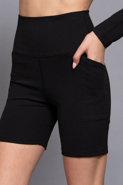 Basic Waist Band Activewear Bike Shorts With Pocket