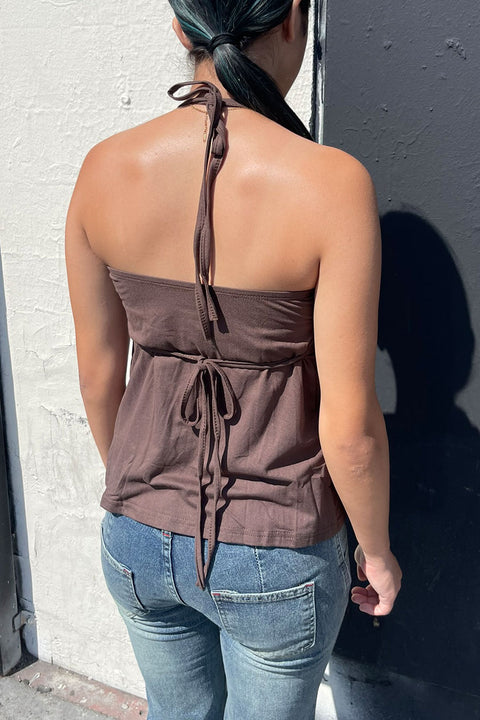 2000s Brass Studded Halter Tie Flowy Sleeveless Top