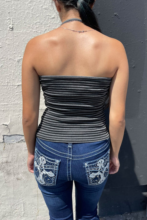 Y2K Button-Front Henley Long Sleeve Top & Stripped Halter Cami Top 2pc Set