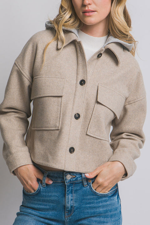 Fleece Button-Front Jacket/Shacket With Removable Hood