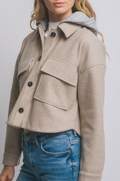 Fleece Button-Front Jacket/Shacket With Removable Hood