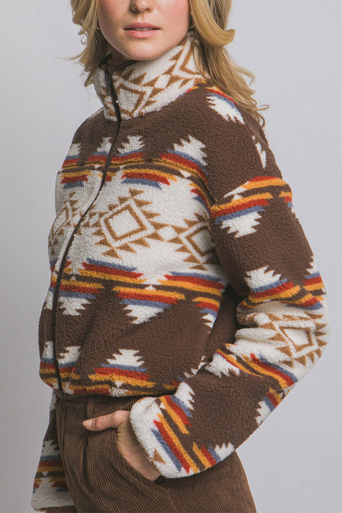 Aztec Printed Sherpa Full Zip Jacket