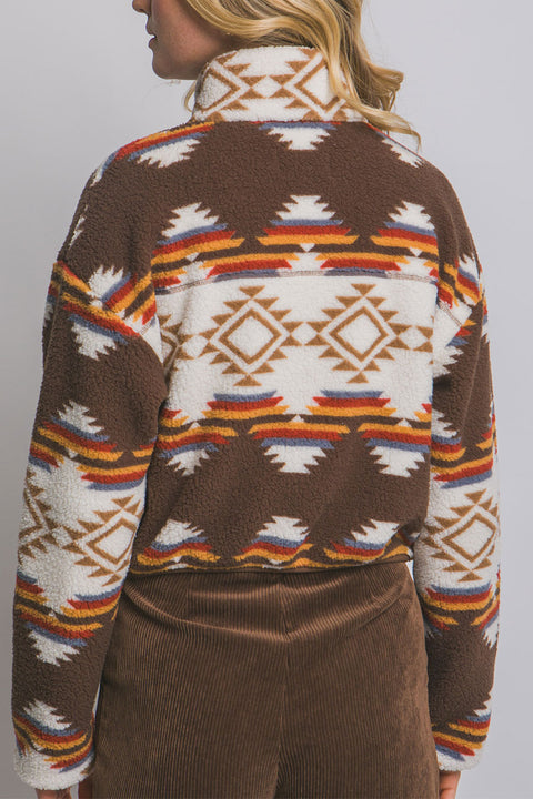 Aztec Printed Sherpa Full Zip Jacket