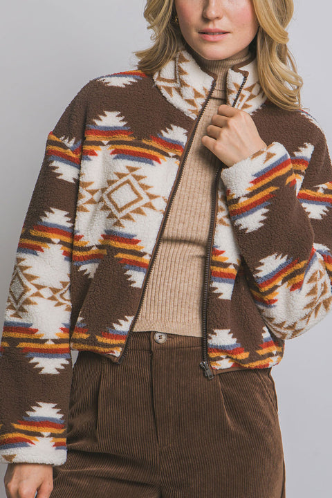 Aztec Printed Sherpa Full Zip Jacket