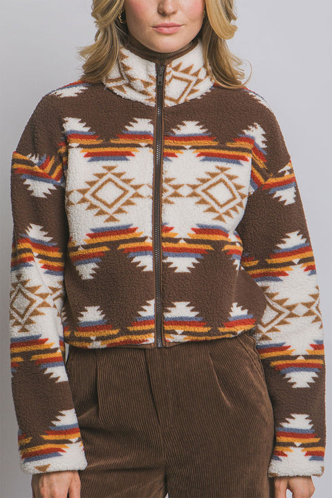 Aztec Printed Sherpa Full Zip Jacket