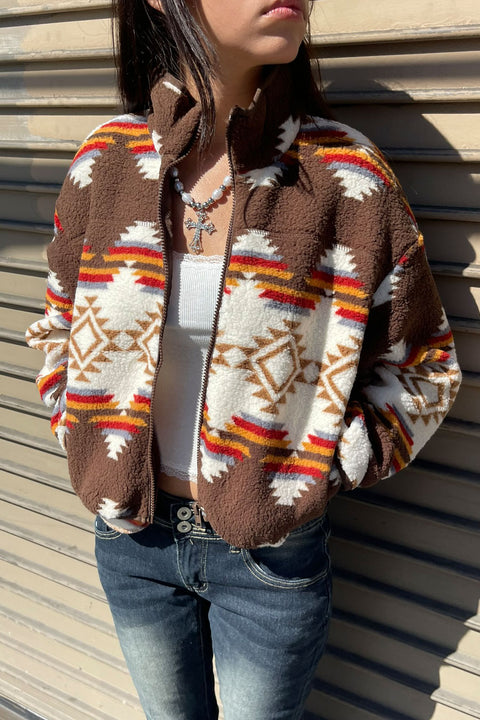Aztec Printed Sherpa Full Zip Jacket