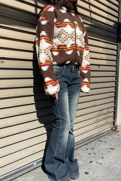 Aztec Printed Sherpa Full Zip Jacket