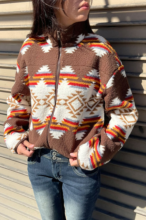 Aztec Printed Sherpa Full Zip Jacket