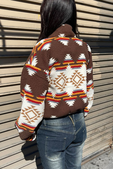 Aztec Printed Sherpa Full Zip Jacket
