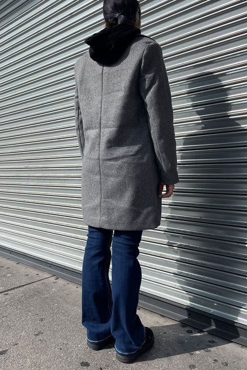 Full-Zip Fleece Hooded Contrast Combination Coat with Button Closure