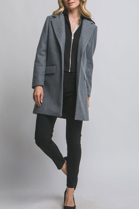 Full-Zip Fleece Hooded Contrast Combination Coat with Button Closure