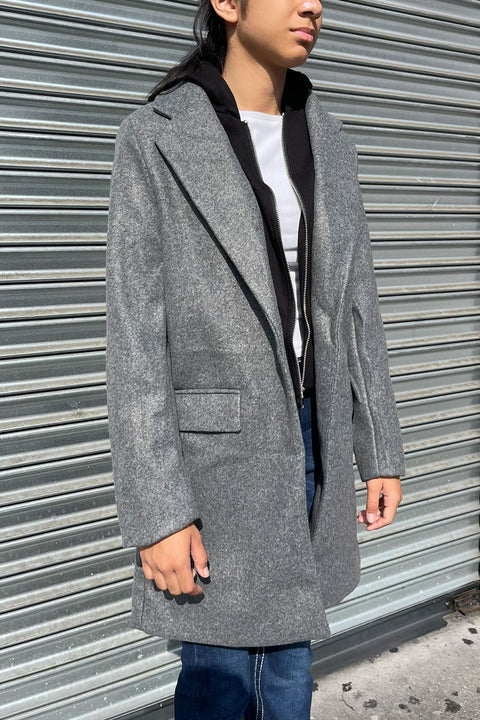 Full-Zip Fleece Hooded Contrast Combination Coat with Button Closure