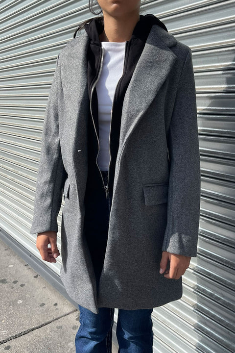 Full-Zip Fleece Hooded Contrast Combination Coat with Button Closure