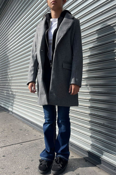 Full-Zip Fleece Hooded Contrast Combination Coat with Button Closure