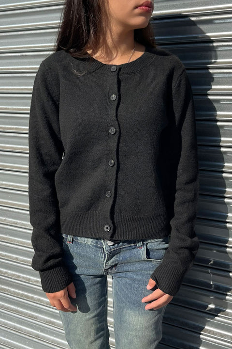 Basic Crew Neck Button-Up Sweater Cardigan