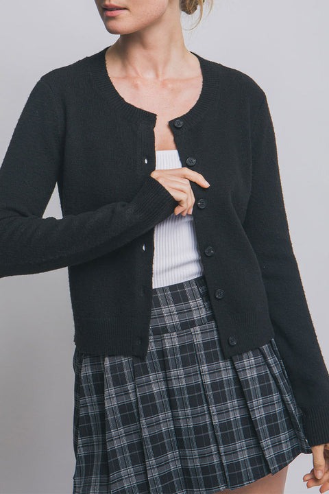 Basic Crew Neck Button-Up Sweater Cardigan