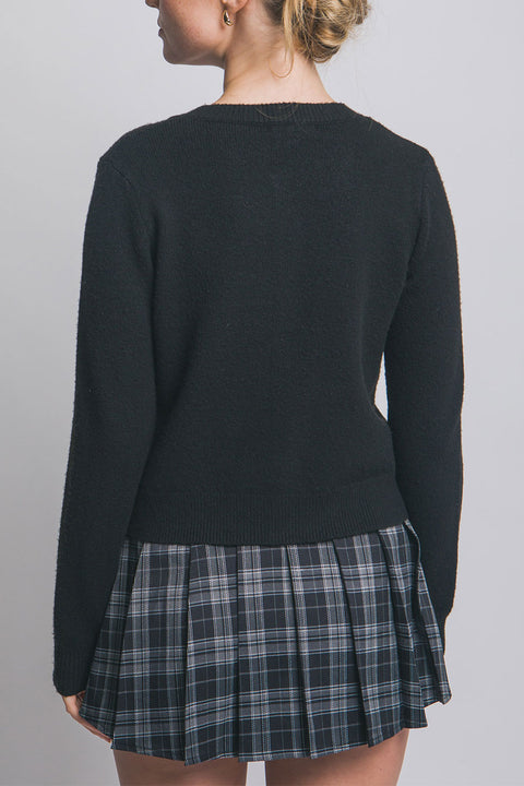 Basic Crew Neck Button-Up Sweater Cardigan