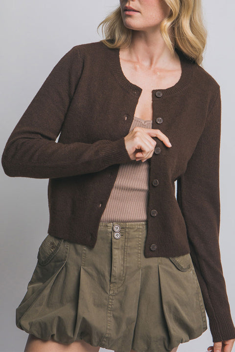 Basic Crew Neck Button-Up Sweater Cardigan