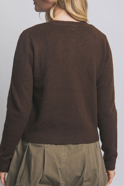 Basic Crew Neck Button-Up Sweater Cardigan