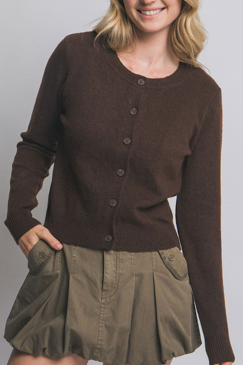 Basic Crew Neck Button-Up Sweater Cardigan