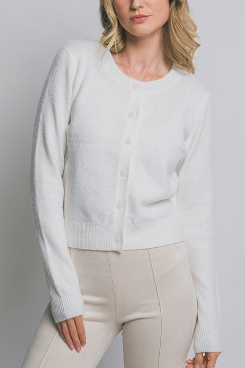 Basic Crew Neck Button-Up Sweater Cardigan