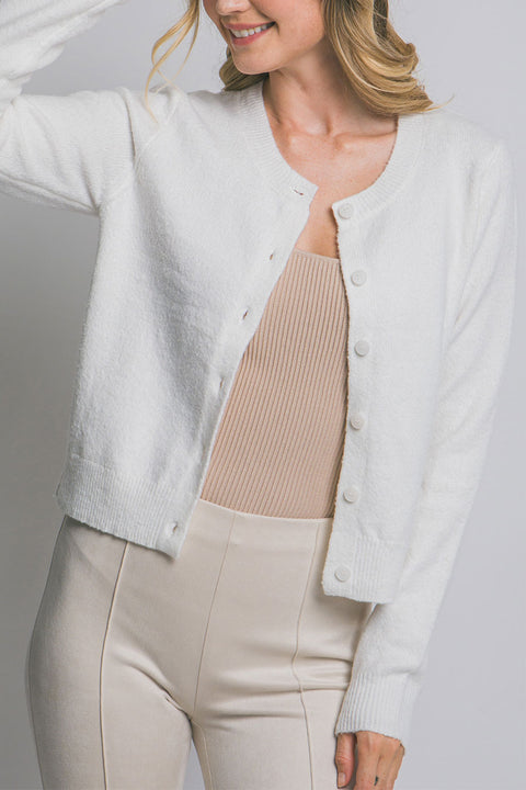 Basic Crew Neck Button-Up Sweater Cardigan