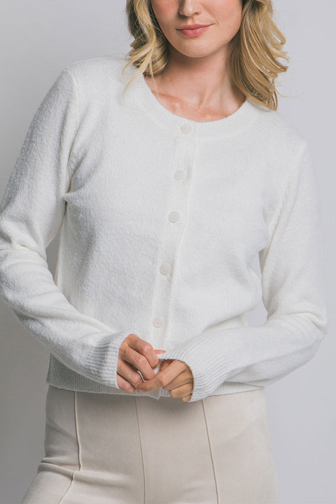 Basic Crew Neck Button-Up Sweater Cardigan