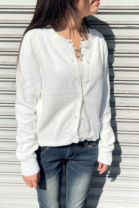 Basic Crew Neck Button-Up Sweater Cardigan