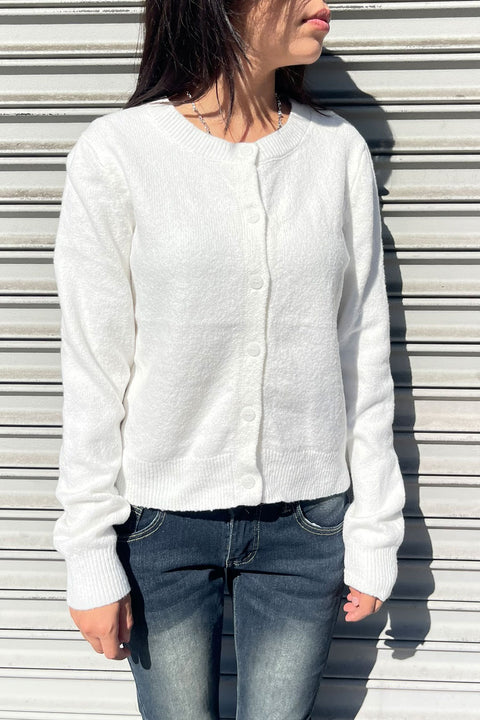 Basic Crew Neck Button-Up Sweater Cardigan