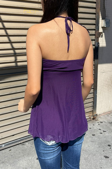 2000s Sparkle Patch Detail Bandeau Halter Mesh Baby Doll Top