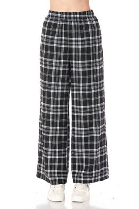 Basic Yarn-Dyed Plaid Flannel Pajama Pants with Side Pockets