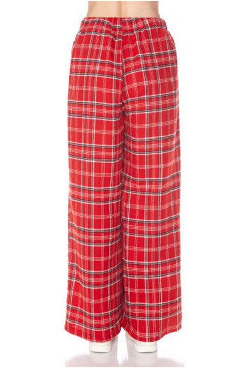 Basic Yarn-Dyed Plaid Flannel Pajama Pants with Side Pockets