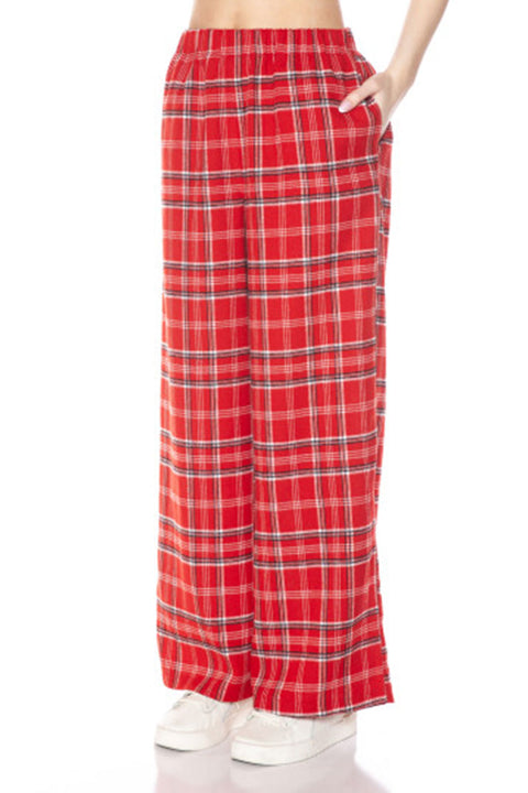 Basic Yarn-Dyed Plaid Flannel Pajama Pants with Side Pockets