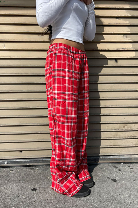 Basic Yarn-Dyed Plaid Flannel Pajama Pants with Side Pockets