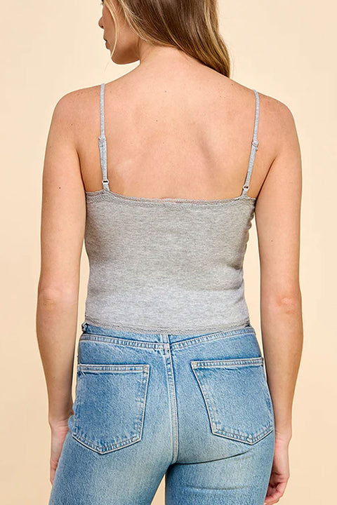 Basic Cotton Blend 2000s Lace Detail Ribbed Cami Top
