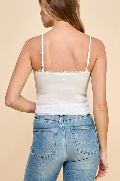 Basic Cotton Blend 2000s Lace Detail Ribbed Cami Top