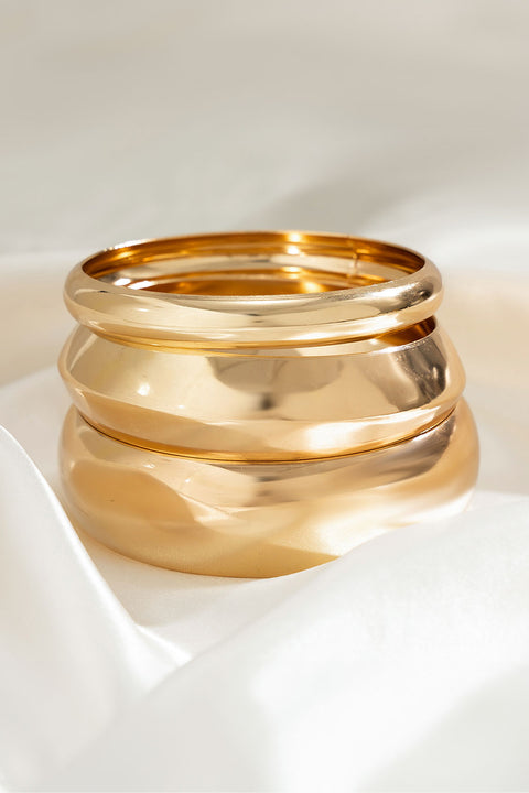 3pc Set Chunky Gold Color Round Bangle Bracelet