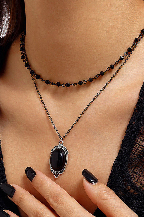 Y2K Gothic Black Pendant Beaded 2pc Set Necklace