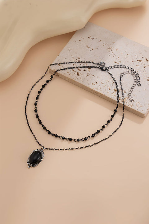 Y2K Gothic Black Pendant Beaded 2pc Set Necklace